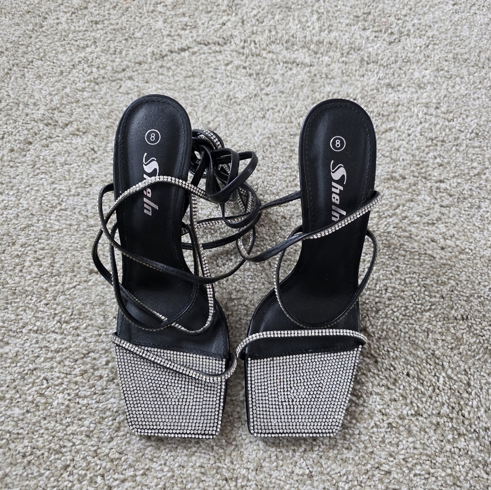 Shein Black and Silver Women's Strappy Heels